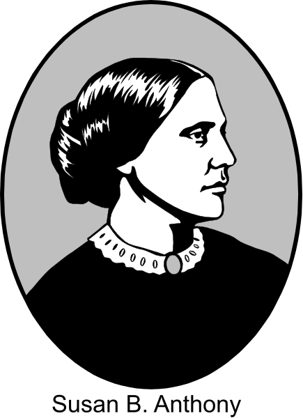 The black and white illustration features a woman with dark hair wearing glasses; she is dressed formally with what appears to be an Edwardian-style dress collar and neckline.