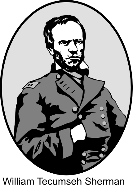 The black and white illustration features a man dressed as an army officer from the Civil War era standing with his hands crossed in front of him against a plain background.