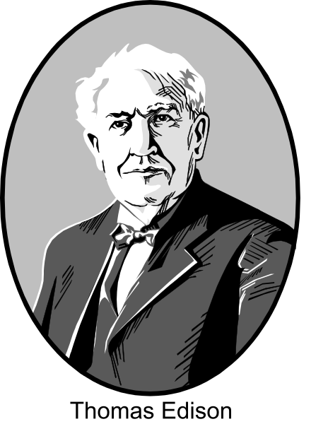 The black and white illustration features a man with gray hair wearing glasses, dressed formally in a suit jacket over a shirt and tie, standing against an oval background that resembles a portrait frame.