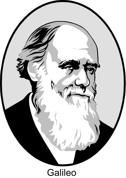 The black and white illustration features a man with gray hair wearing glasses, dressed as an old scientist or professor, standing in front of what appears to be his portrait on display behind him.
