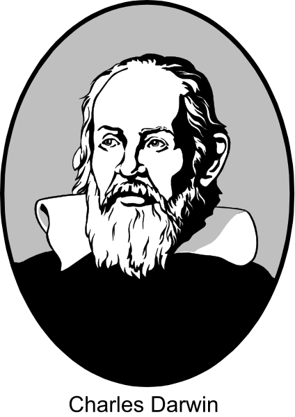The black and white illustration features a man with long beard wearing glasses, depicted within an oval frame that resembles a portrait on display in front of him.