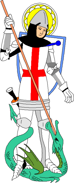The image shows a knight with an anchor on his chest standing next to a snake that is eating plants; he holds a sword in one hand while pointing at something off-frame with another.