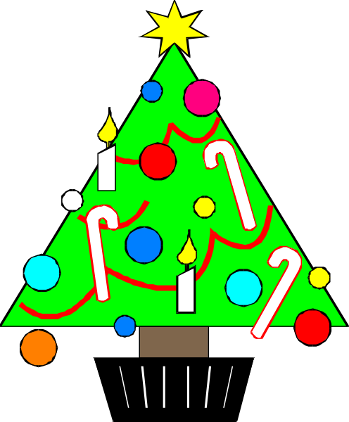 The image shows a colorful Christmas tree with candles on it placed inside what appears to be an empty cupcake wrapper.