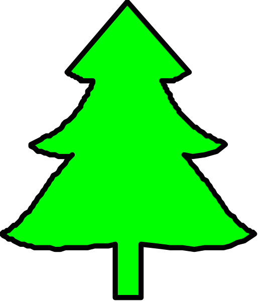 The image shows a simple black and white representation of an evergreen tree with green needles against a dark background on the left side, indicating it is nighttime; there's no text present in this clip-art illustration.