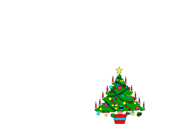 The image shows a Christmas tree with multiple decorations on it placed against a white background.