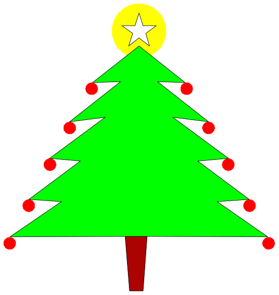 The image shows two Christmas trees with red dots on them against a black background; there is no other content present to provide additional details about what might be happening in this clip-art illustration.