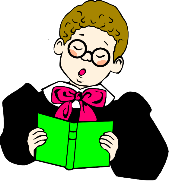 The image shows a cartoon of an animated character holding up a book with both hands while wearing glasses on their head.