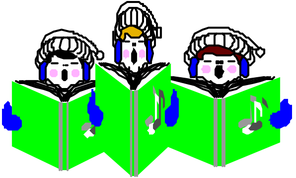 The image shows a row of three cartoon characters with headphones on their heads standing next to each other against a dark background; in front of them is an open book that appears to be glowing from within, suggesting it might contain some sort of magical content or power source.