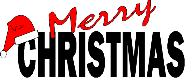The image shows a Christmas greeting with text that reads "Merry" at top left corner of an oval shape in red font on black background.