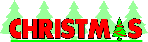 The image shows a Christmas tree with text that reads "Christmas" above it on top of what appears to be snow-covered ground in front of trees.
