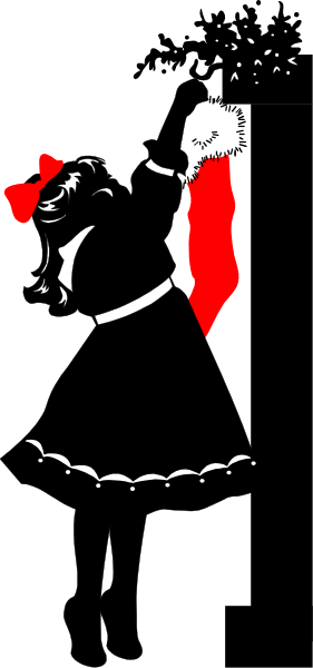 The image shows a black and white photo of an animated character with red hair wearing glasses, dressed as Santa Claus holding what appears to be a candy cane in one hand while standing on top of snow-covered ground.