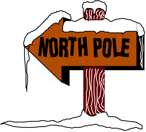 The image shows a black and white illustration of an arrow pointing to the right with text that reads "NORTH POLE" at its base.