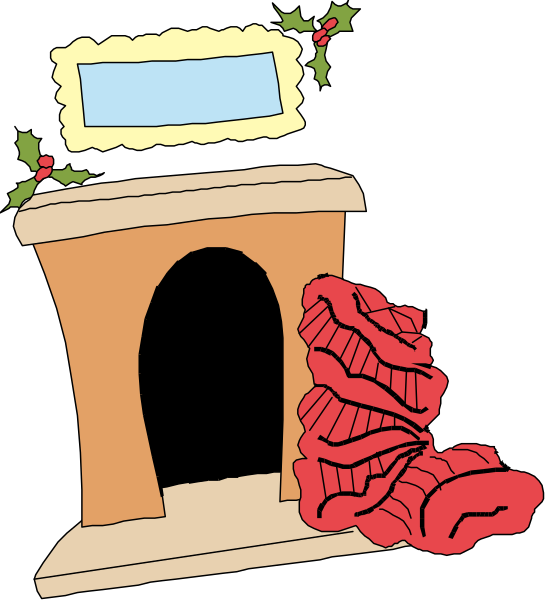 The illustration shows a cartoon of an indoor scene with Christmas decorations on top; there is no text present within this image.
