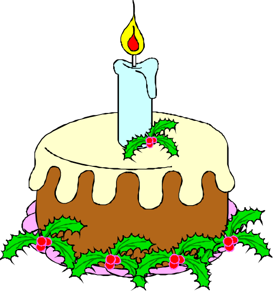 The image shows a two panel illustration of a birthday cake with candles on it; from left to right: 1) A candlelit chocolate frosted round cake decorated for Christmas with holly leaves around its base and red berries, set against black background. 2) Same scene as in the first but now showing an additional slice cut out revealing white interior of a sponge-based birthday cake beneath the chocolate layer; also on pink floral patterned plate or doily under it all with green holly leaves around its edge and red berries, set against black background.