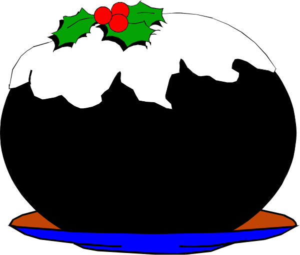 The image shows a Christmas cake with snow on top of it placed next to an ice cream cone that has cherries as decoration; both items appear in front of what looks like a blue background.