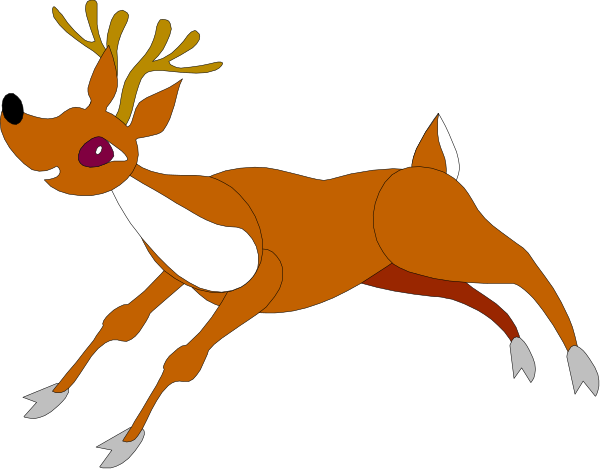 The image shows a cartoon deer with antlers running to its right on what appears to be black background.