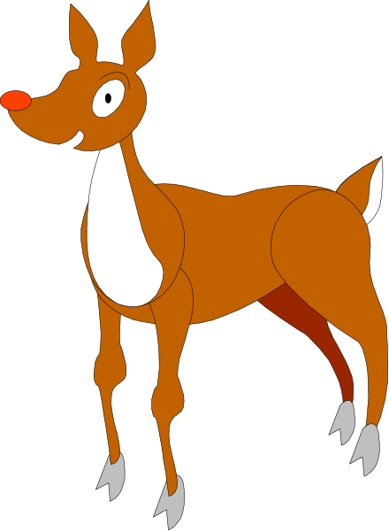 The image shows a cartoon deer standing upright on its hind legs with front paws raised as if waving against a black background.