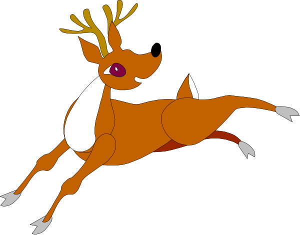 The image shows a cartoon deer with antlers running on its hind legs against a black background.