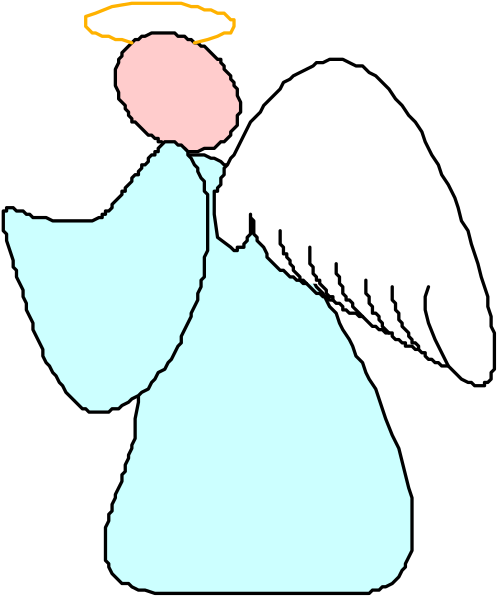 The image shows a cartoon angel with wings holding an open book on its lap against a black background.