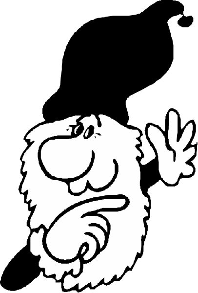 The black and white cartoon shows a character waving with its right hand while standing on what appears to be an island in front of water.