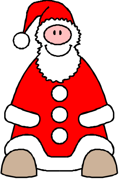 The image shows a cartoon of Santa Claus standing upright with his arms at sides against a plain background.