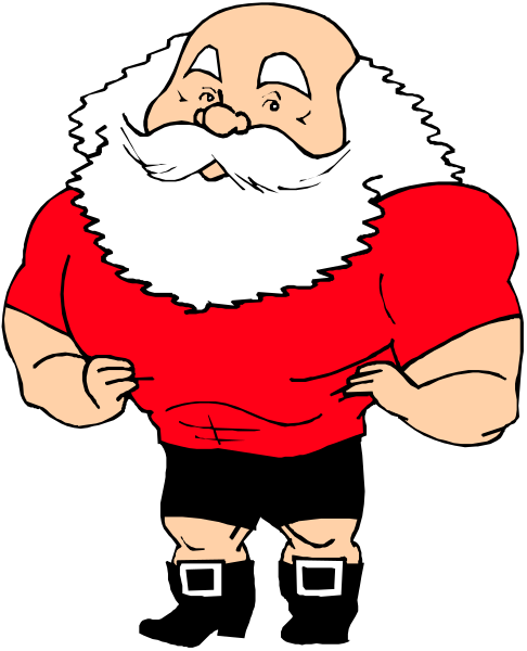 The image shows a cartoon of Santa Claus wearing red shorts with white trim around his waistline standing on top of what appears to be an advertisement for beer in black and white tones.