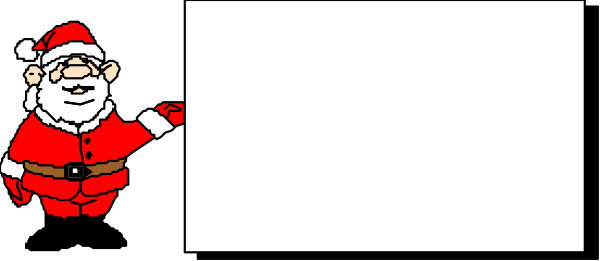 The image shows a Christmas card with two Santa Claus figures on either side of an empty space where text would typically be placed; it is set against a plain background without any additional details visible in this small clip-art version.