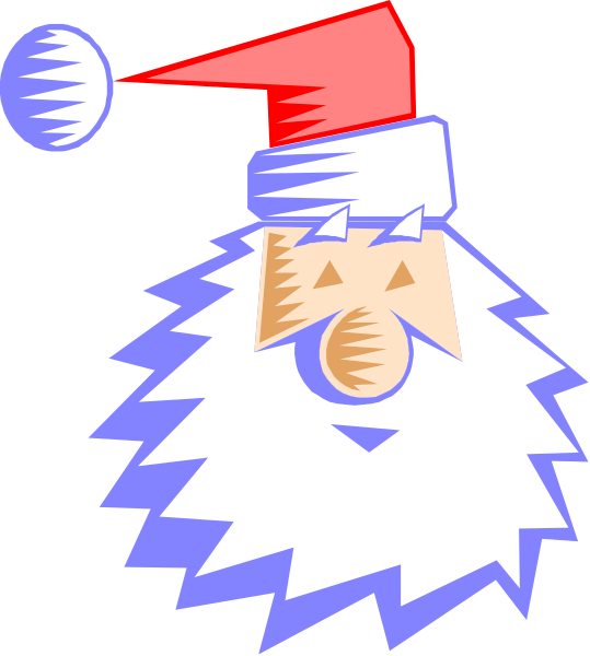The image shows a cartoon depiction of Santa Claus with his hat on top of him against a black background.
