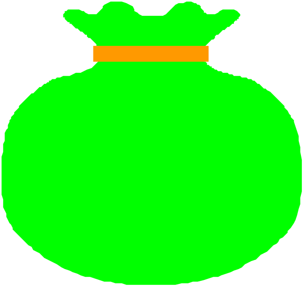 The image shows a green bag with two handles on either side against an orange background.