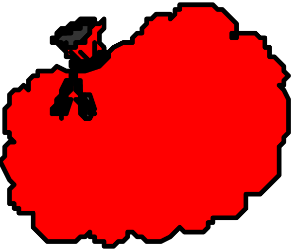 The image shows a red blob with two smaller blobs inside it against an indistinct background that appears to be black.