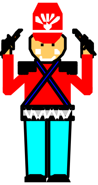 The image shows a pixelated figure of an individual wearing red clothing with blue pants, standing against a black background; it appears to be from a video game due to its low-resolution graphics typical for early 3D games. There is no text present in this small clip art image.