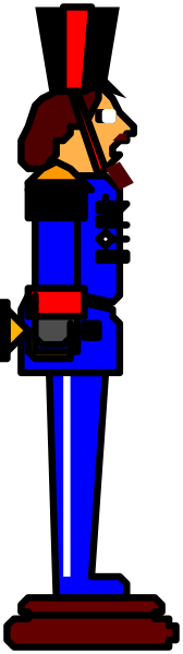 The image shows a pixelated character standing against a gray background with their back to us; it appears to be from an older video game due to its low-resolution graphics.