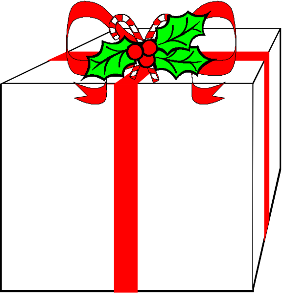The images show a sequence of two pictures:

1) A red gift box with white ribbon tied around it on top left corner; 2) An empty black present box in bottom right corner without any decorations, indicating that someone has taken away or removed something from inside the original gift. There are no people, animals, actions, or setting depicted within these images as they focus solely on presents and their contents being changed between them. The style is simple with a clear contrast of colors for easy identification.