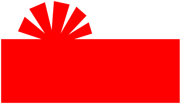 The image shows a red logo with white text that reads "SUNRISE" on it against an abstract background of gray tones.