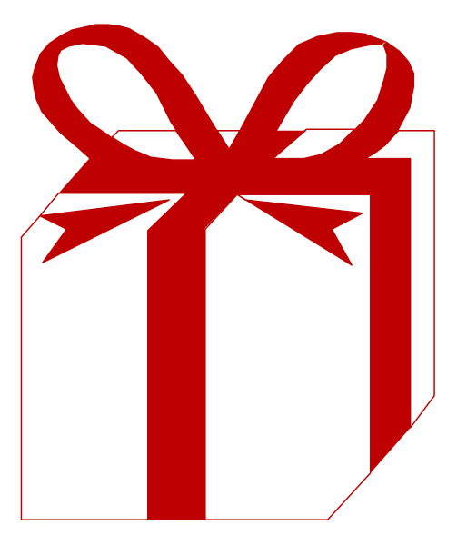 The image shows a red gift box with white ribbon on top of it against a gray background.