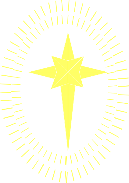 The image shows a stylized graphic of an emblem with a yellow star at its center surrounded by rays that resemble sunbeams in black against a white background on top half; below it is another circle containing two lines forming what appears to be wings or arms, also rendered in the same color scheme.