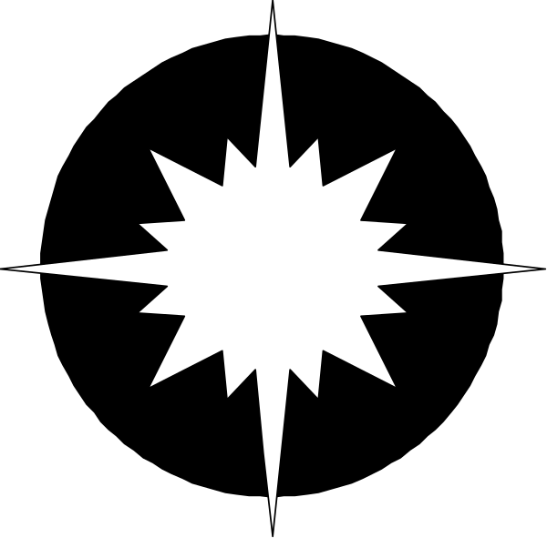 The black and white logo features a starburst design with eight points radiating from a central point at an angle of 45 degrees to each other. There is no text present in this image. It appears to be a simple, graphic representation commonly used for logos or emblems on products such as games or software applications that may have been inspired by the classic "Star Trek" logo design with its starburst and bold lines.