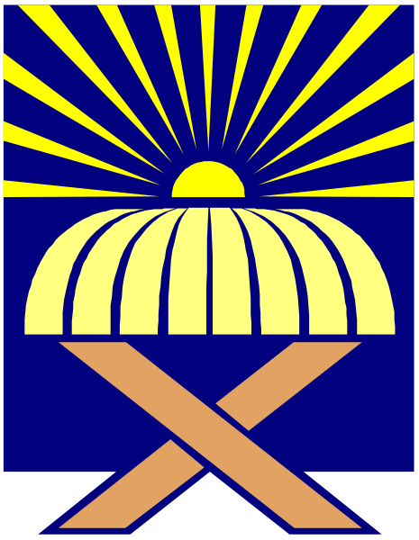 The logo features a stylized sunset with rays extending from behind an open dome on top of what appears to be a building; below this is a shield-like emblem containing two crossed swords and text that reads "XO" in white, set against a dark background at the bottom.