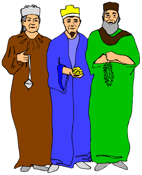 The illustration shows three figures dressed as religious leaders from different faiths: a pope with his hand on his chest in front of him; an imam wearing traditional Islamic attire holding what appears to be a microphone and standing next to another figure who is also adorned similarly, but without the beard or headscarf. The third person stands between them both, dressed as Jesus Christ from Christian iconography with long hair parted in the middle of his forehead and hands clasped together at chest level.