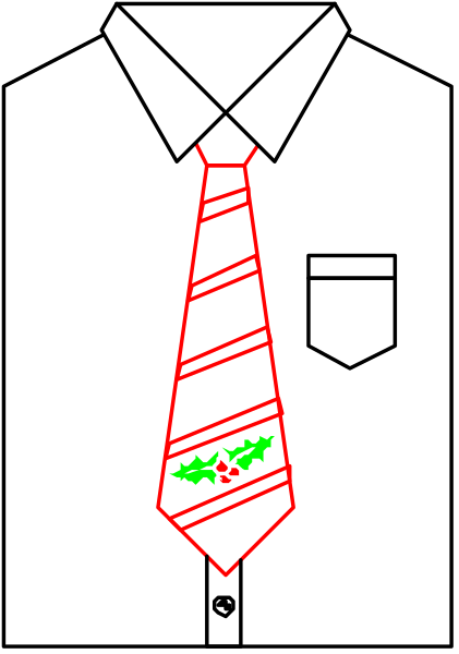 The image shows a black tie with red stripes on it being worn by an unseen person who is also wearing a green necktie underneath that has white polka dots.