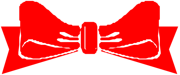 The image shows a red bow with white dots on it against an indistinct background that appears to be grayish-brown in color.