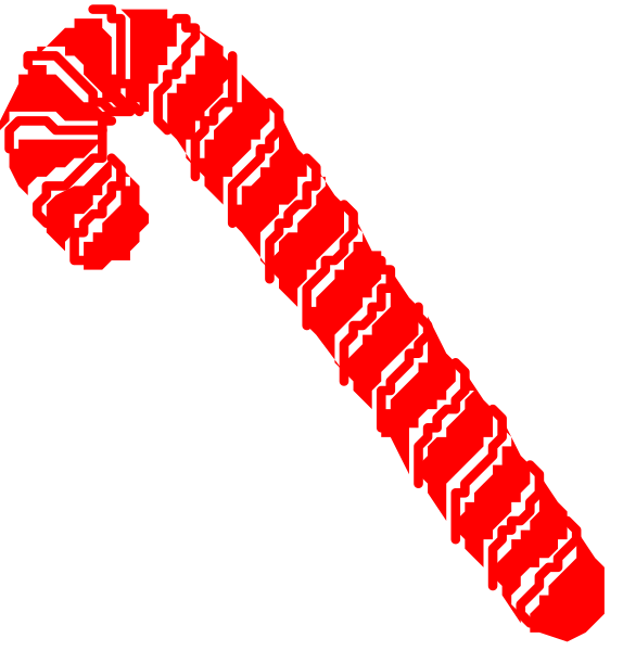 The images show a candy cane on top of another candy cane with different perspectives: from above looking down at both ends (left), side view showing one end curled upwards in front of us, and bottom-up perspective where we see only half of it lying flat against the background.