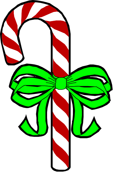 The image shows a candy cane with green ribbon tied around it on top of a black background.