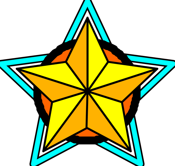 The image shows a stylized star with an orange background inside it against a black backdrop.