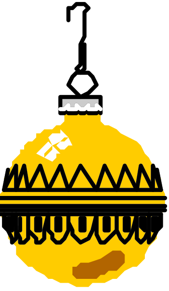 The image shows a pixelated Christmas tree with an orange bulb on top against a dark background.