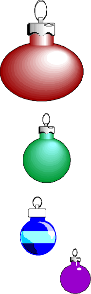 The image shows a Christmas tree with three colorful baubles hanging from it against a gray background.
