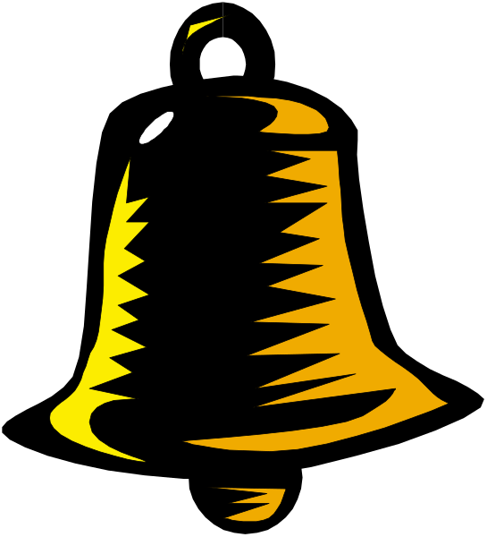 The black and white silhouette of a bell with an eye on it against a dark background.