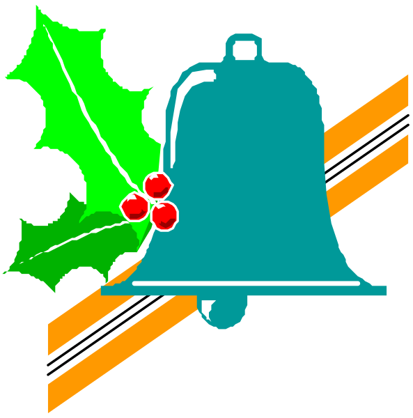 The images show a bell with holly leaves on it at Christmas time.
