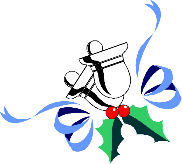 The image shows a Christmas greeting card with an illustration of Santa Claus on it along with holly leaves at his feet and mistletoe above him; there is also a red bow tied around what appears to be a gift box, suggesting that this might represent presents or gifts associated with the holiday season.