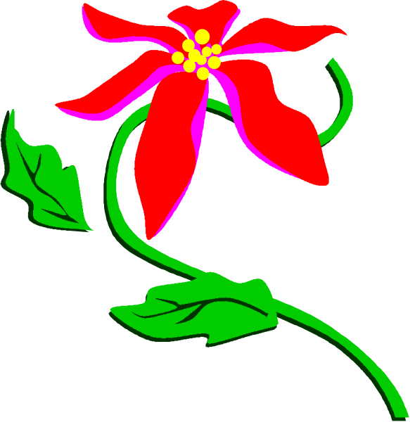 The images show a red flower with green leaves against two different backgrounds: black for the left side of the clip-art image and white on the right.
